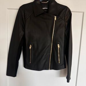 Karl Lagerfeld Black Leather Jacket with Gold Accents